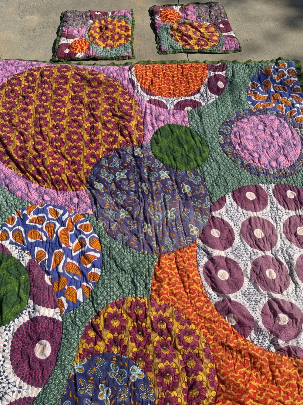 Anthropologie Multicolor Circular Patchwork Quilt -Queen with Shams